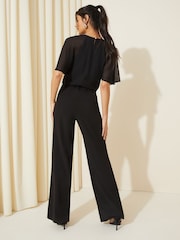 Friends Like These Black Petite Chiffon Flutter Sleeve Wide Leg Jumpsuit - Image 4 of 4