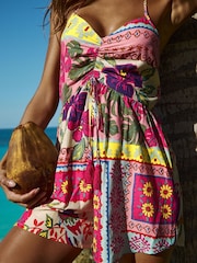 Lipsy Pink Postcard Printed Halterneck Tassel Detail Playsuit - Image 4 of 4