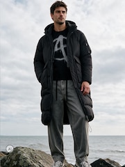 Religion Black Mid-Length Hooded Padded Puffer Coat - Image 1 of 6