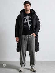 Religion Black Mid-Length Hooded Padded Puffer Coat - Image 2 of 6