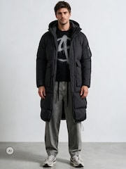Religion Black Mid-Length Hooded Padded Puffer Coat - Image 4 of 6