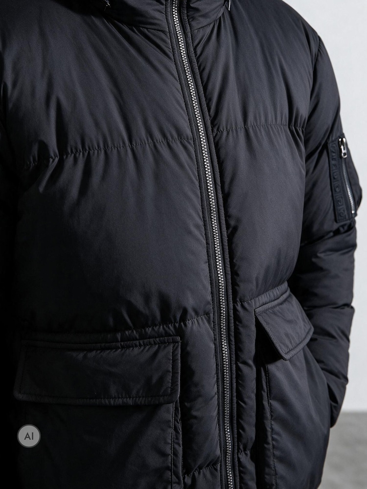 Religion Black Mid-Length Hooded Padded Puffer Coat - Image 6 of 6 Religion Black Mid-Length Hooded Padded Puffer Coat - Image 6 of 6