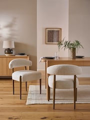 Set of 2 Casual Boucle Light Natural Aire Dark Wood Leg Dining Chairs - Image 1 of 7