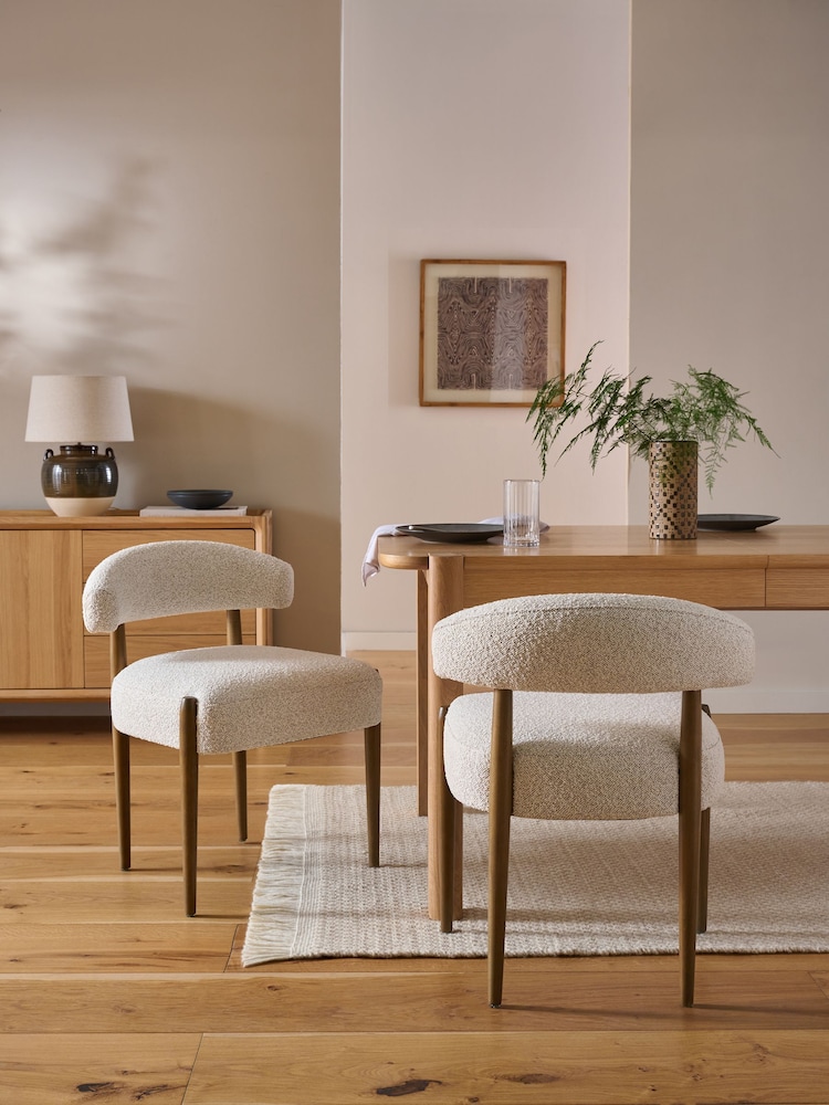 Set of 2 Casual Boucle Light Natural Aire Dark Wood Leg Dining Chairs - Image 1 of 7
