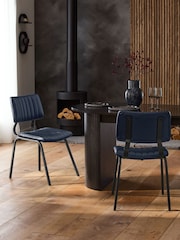 Set of 2 Distressed Faux Leather Navy Aiden Black Leg Dining Chairs - Image 1 of 7