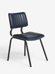 Set of 2 Distressed Faux Leather Navy Aiden Black Leg Dining Chairs - Image 3 of 7