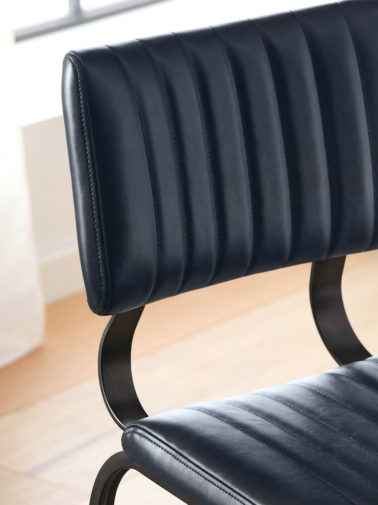 Set of 2 Distressed Faux Leather Navy Aiden Black Leg Dining Chairs - Image 7 of 7 Set of 2 Distressed Faux Leather Navy Aiden Black Leg Dining Chairs - Image 7 of 7