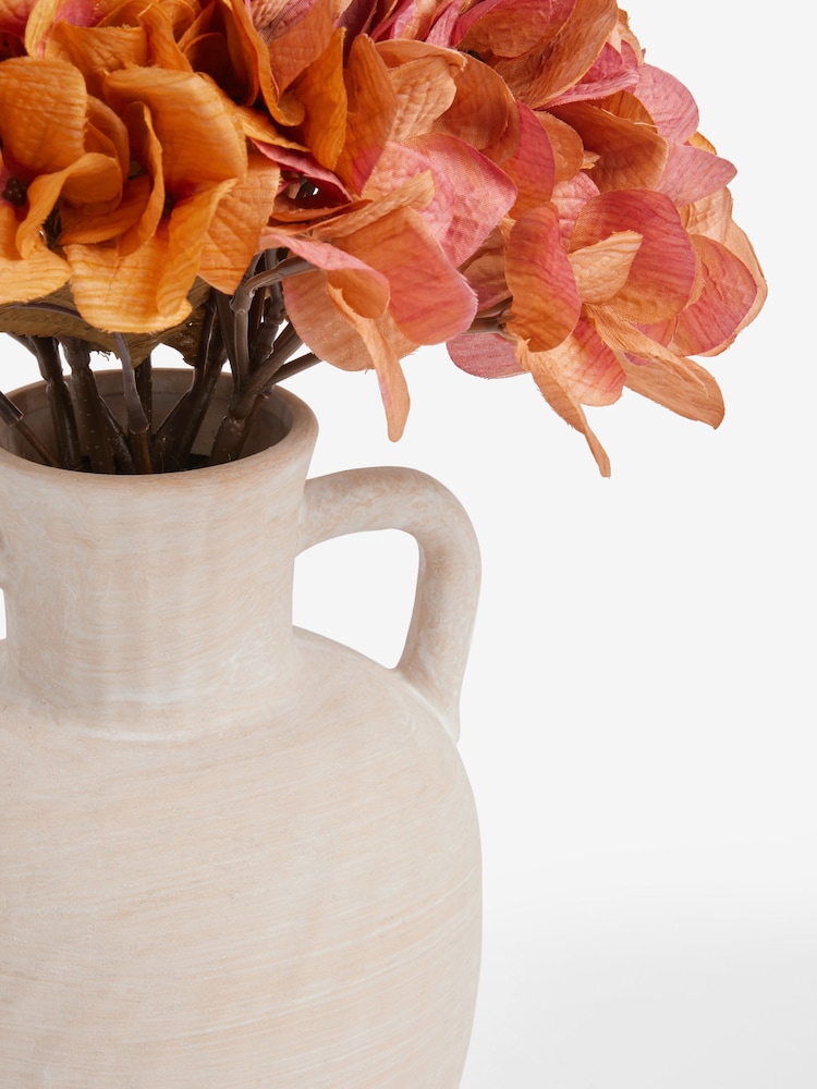 Orange Hydrangea Arrangement Artificial Flowers In Large Ceramic Vase - Image 2 of 4