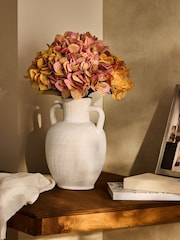Orange Hydrangea Arrangement Artificial Flowers In Large Ceramic Vase - Image 4 of 4