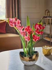 Pink Artificial Orchid In Gold Ceramic Pot - Image 1 of 4
