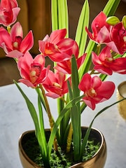 Pink Artificial Orchid In Gold Ceramic Pot - Image 2 of 4
