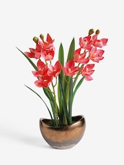 Pink Artificial Orchid In Gold Ceramic Pot - Image 3 of 4