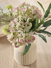 Green Artificial Hydrangea Arrangement In Ribbed Pot - Image 2 of 4