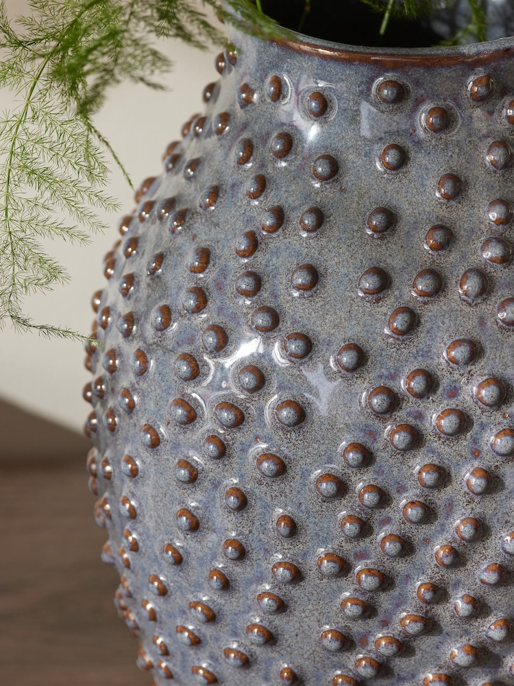 Blue Ceramic Textured Bobble Vase - Image 2 of 4