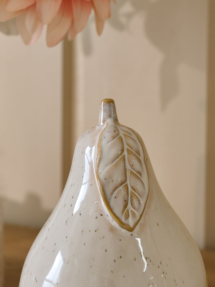 White Speckled Pear Ceramic Fruit Ornament - Image 4 of 4 White Speckled Pear Ceramic Fruit Ornament - Image 4 of 4