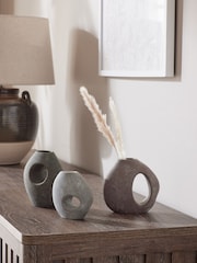Grey/Brown Loxley Textured Set of 3 Ceramic Vase - Image 1 of 4
