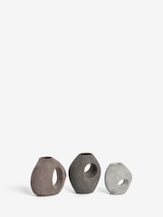 Grey/Brown Loxley Textured Set of 3 Ceramic Vase - Image 2 of 4