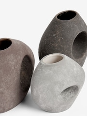 Grey/Brown Loxley Textured Set of 3 Ceramic Vase - Image 4 of 4