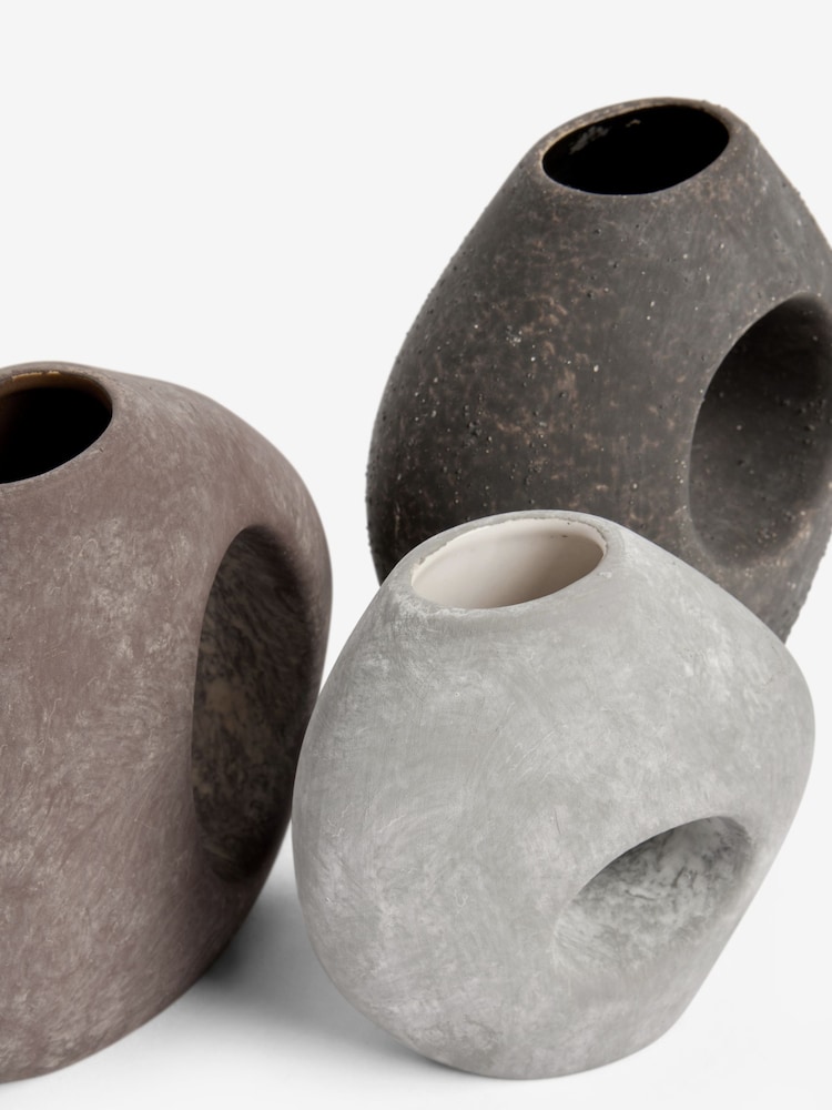 Grey/Brown Loxley Textured Set of 3 Ceramic Vase - Image 4 of 4