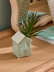 Green Artificial Succulent in Mini Ceramic House - Image 1 of 4