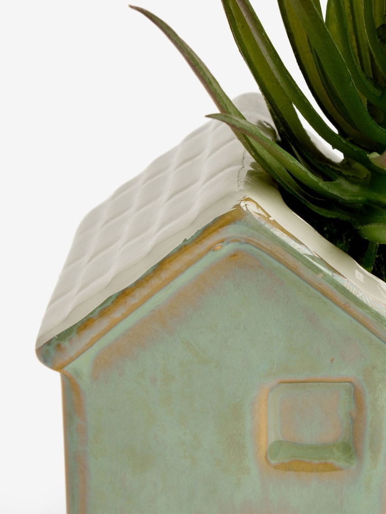 Green Artificial Succulent in Mini Ceramic House - Image 2 of 4
