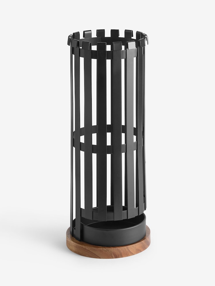 Black/Brown Bronx Metal and Wood Umbrella Stand - Image 1 of 2