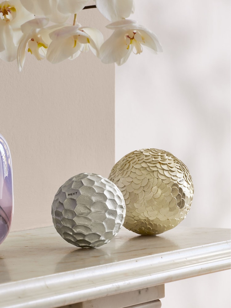 Set of 2 Silver and Gold Ball Ornaments - Image 1 of 5