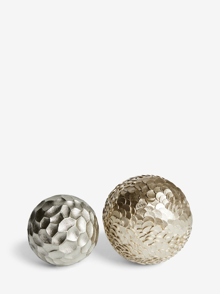 Set of 2 Silver and Gold Ball Ornaments - Image 2 of 5
