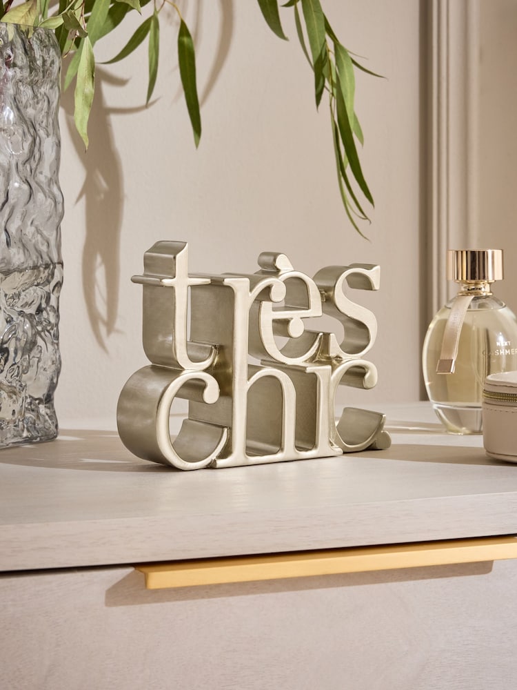 Gold Très Chic Slogan Word Block Ornament - Image 1 of 5