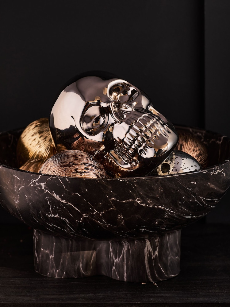 Silver Electroplated Ceramic Skull Ornament - Image 2 of 6