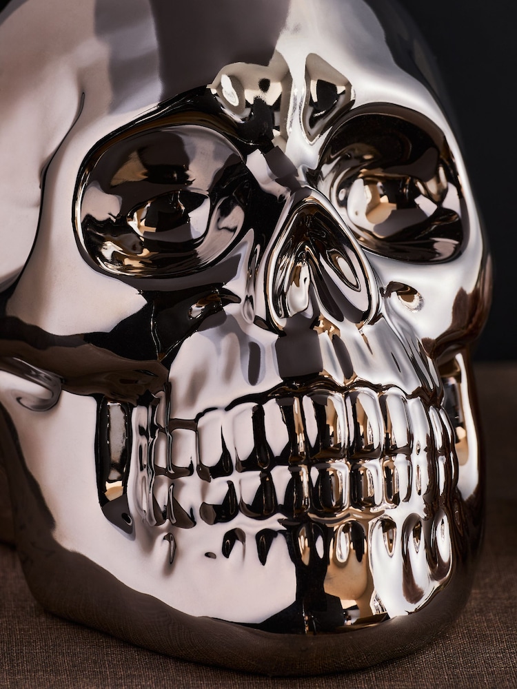 Silver Electroplated Ceramic Skull Ornament - Image 6 of 6