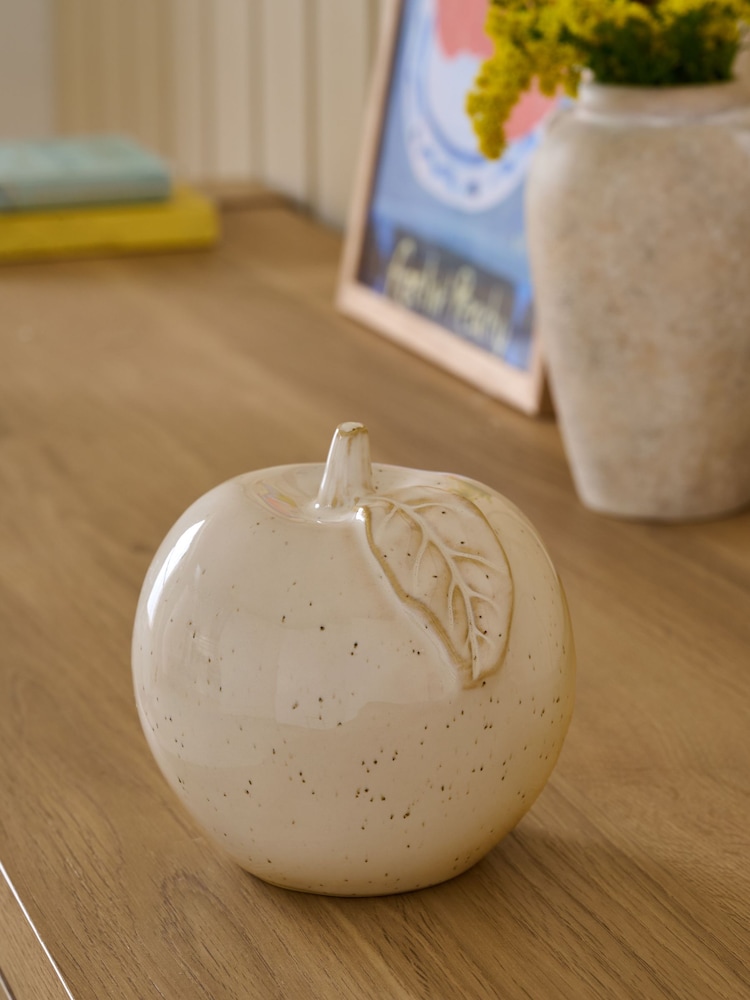 White Speckled Apple Ceramic Fruit Ornament - Image 1 of 4 White Speckled Apple Ceramic Fruit Ornament - Image 1 of 4