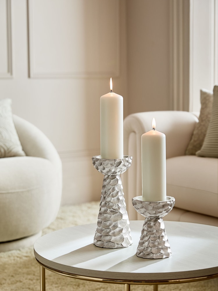 Silver Chic Lustre Pillar Candle Holder - Image 1 of 5 Silver Chic Lustre Pillar Candle Holder - Image 1 of 5