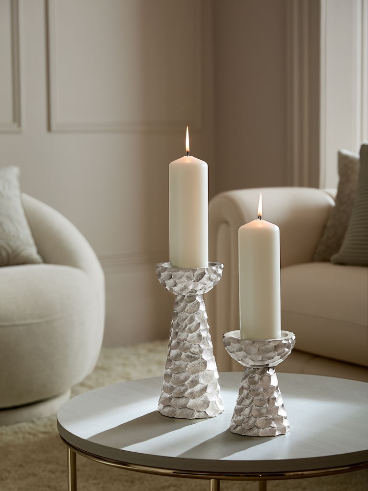 Silver Chic Lustre Pillar Candle Holder - Image 2 of 5 Silver Chic Lustre Pillar Candle Holder - Image 2 of 5