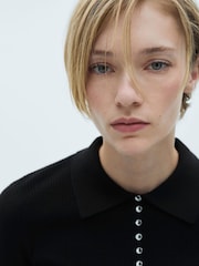 Mango Black Long Sleeve Ribbed Polo Top - Image 4 of 6