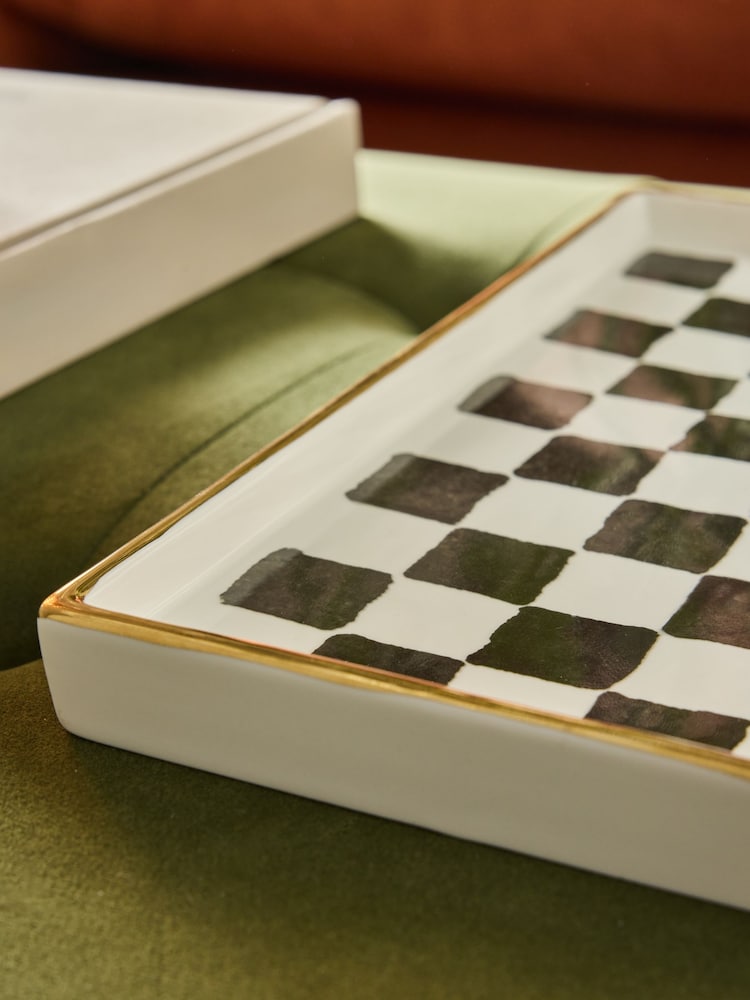 Blue/White Checkerboard Ceramic Trinket Tray - Image 2 of 3 Blue/White Checkerboard Ceramic Trinket Tray - Image 2 of 3