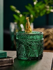Green Glass Leopard Print Detail Trinket Pot - Image 1 of 4