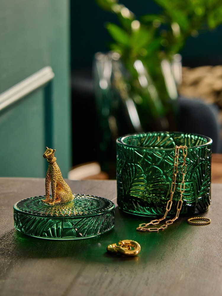 Green Glass Leopard Print Detail Trinket Pot - Image 2 of 4