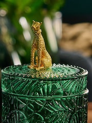 Green Glass Leopard Print Detail Trinket Pot - Image 3 of 4