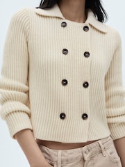 Mango Cream Ribbed Cardigan With Buttons - Image 1 of 7
