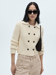 Mango Cream Ribbed Cardigan With Buttons - Image 2 of 7