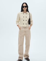 Mango Cream Ribbed Cardigan With Buttons - Image 3 of 7