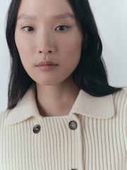 Mango Cream Ribbed Cardigan With Buttons - Image 5 of 7