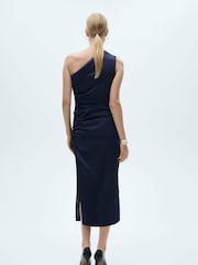 Mango Blue One Shoulder Side Split Midi Dress - Image 2 of 7