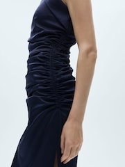 Mango Blue One Shoulder Side Split Midi Dress - Image 5 of 7
