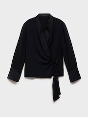 Mango Black Bow Satin Blouse - Image 5 of 6