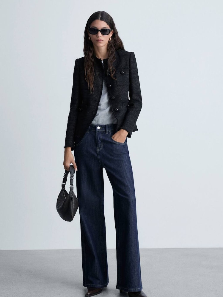 Mango Black Pocket Tweed Jacket - Image 1 of 7