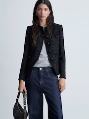 Mango Black Pocket Tweed Jacket - Image 3 of 7