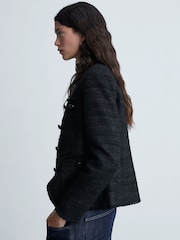 Mango Black Pocket Tweed Jacket - Image 4 of 7