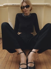 Mango Black Straight Fit Pleated Trousers - Image 2 of 8